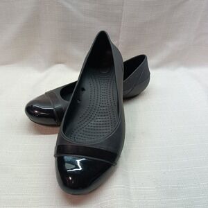 Crocs Gianna Alice Ballet Flats Black Patent Cap Toe Womens 8 Comfort Casual